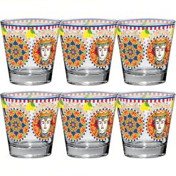 Sicignano | Bicchiere Acqua Nadia 250 ml Confezione da 6 Pezzi, Vetro Decorato Caltagirone, Lavabile in Lavastoviglie, Adatto al Contatto con Alimenti