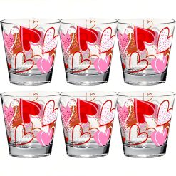 Sicignano | Bicchiere Acqua Nadia 250 ml Confezione da 6 Pezzi, Vetro Decorato Heart to Heart, Lavabile in Lavastoviglie, Adatto al Contatto con Alimenti