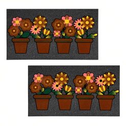 Sicignano | SET 2 Zerbini Flomat 40×70 Antiscivolo Rettangolare Floreale, Spessore 4-5 mm, 100% Gomma Riciclata, Adatto a Interni Esterni, Made in Italy (Fiore)
