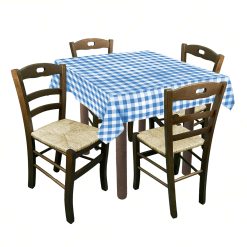 Sicignano | Set 4 Sedie Paglia con Tavolo Quadrato 90x90 Ristorante Trattoria Pizzeria Agriturismo Pranzo, Legno Massello Noce, Made in Italy - Arredamento Interno Vintage Sala da Pranzo