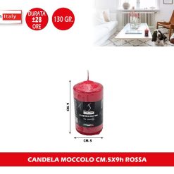 Sicignano | Candela Moccolo Colorata Ø5x9h Cilindrica a Colonna per Decorazione, Cera Colore Rosso, Durata 28 ore, Inodore, Made in Italy - Candele dell'Avvento