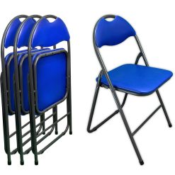 Sicignano | Set 4 Sedie Pieghevoli Relax Salvaspazio, Seduta e Schienale Imbottiti, Colore Blu, Struttura in Metallo, cm.44x46x79h, Casa Ufficio Soggiorno Giardino Party Scuole Campeggio