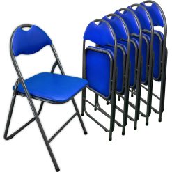 Sicignano | Set 6 Sedie Pieghevoli Relax Salvaspazio, Seduta e Schienale Imbottiti, Colore Blu, Struttura in Metallo, cm.44x46x79h, Casa Ufficio Soggiorno Giardino Party Scuole Campeggio