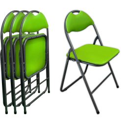 Sicignano | Set 4 Sedie Pieghevoli Relax Salvaspazio, Seduta e Schienale Imbottiti, Colore Lime, Struttura in Metallo, cm.44x46x79h, Casa Ufficio Soggiorno Giardino Party Scuole Campeggio