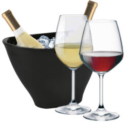 Sicignano | Set Calici Vino Rosso CL.53 + Vino Bianco CL.43,5 Divino in Vetro per 6 Persone, Trasparenti, Adatto in Lavastoviglie – Omaggio Secchiello Champagne Nero 2 Bottiglie, Made in Italy