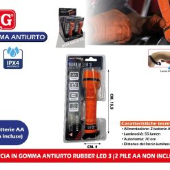 TORCIA IN GOMMA ANTIURTO RUBBER LED 3 (2 PILE AA NON INCLUSE)