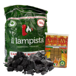 Sicignano | Carbone di Legna Ecologico 2,5 kg con Accendifuoco Tavolette 32 Pezzi – Accensione Veloce, Senza Fumi e Non Tossico – Ideale per Barbecue Stufe Camini – Ecologico, Inodore