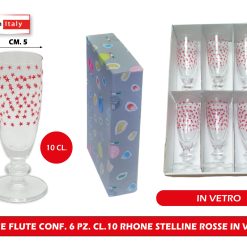 Calice Flute Conf. 6 Pz. Cl.10 Rhone Stelline Rosse