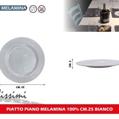 PIATTO PIANO MELAMINA 100% CM.25 BIANCO