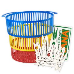 Sicignano | Cestino Portamollette Telescopico Plastica Ø20×15 cm, Set Confezioni 40 Mollette Elefante, Organizzazione Facile e Pratica, Colori Assortiti, Perfetto per Bucato e Stendino