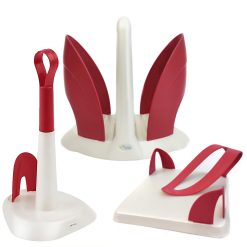 Sicignano | Set Portatovaglioli Portarotolo Portabicchieri, Plastica Riciclata, Colore Rosso – Accessori da Cucina Pratici e Salvaspazio, Organizzare Ottimizzare la Tua Cucina – Design Moderno