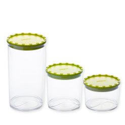 Set 3 di Barattoli Corolla in Plastica Riciclata lt.0,4/0,7/1,3 con Coperchi Ermetici Colorati Verde - Contenitori Salvaspazio per Cucina, Ideali per Pasta, Biscotti, Zucchero e Altro - immagine 9