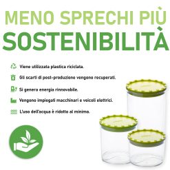 Set 3 di Barattoli Corolla in Plastica Riciclata lt.0,4/0,7/1,3 con Coperchi Ermetici Colorati Verde - Contenitori Salvaspazio per Cucina, Ideali per Pasta, Biscotti, Zucchero e Altro - immagine 2