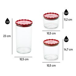 Set 3 di Barattoli Corolla in Plastica Riciclata lt.0,4/0,7/1,3 con Coperchi Ermetici Colorati Rosso – Contenitori Salvaspazio per Cucina, Ideali per Pasta, Biscotti, Zucchero e Altro - immagine 4