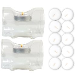 Sicignano | Set 2 Portacandele Tealight 1 Foro in Vetro Trasparente con 10 Candele Tealight Inodore e Senza Fumo – Design Elegante e Versatile per Cene, Eventi e Decorazioni per la Casa