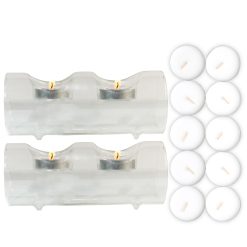 Sicignano | Set 2 Portacandele Tealight 2 Fori in Vetro Trasparente con 10 Candele Tealight Inodore e Senza Fumo – Design Elegante e Versatile per Cene, Eventi e Decorazioni per la Casa