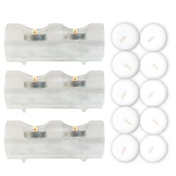 Sicignano | Set 3 Portacandele Tealight 2 Fori in Vetro Trasparente con 10 Candele Tealight Inodore e Senza Fumo – Design Elegante e Versatile per Cene, Eventi e Decorazioni per la Casa