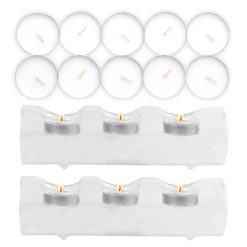 Sicignano | Set 2 Portacandele Tealight 3 Fori in Vetro Trasparente con 10 Candele Tealight Inodore e Senza Fumo – Design Elegante e Versatile per Cene, Eventi e Decorazioni per la Casa