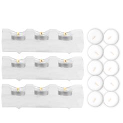 Sicignano | Set 3 Portacandele Tealight 3 Fori in Vetro Trasparente con 10 Candele Tealight Inodore e Senza Fumo – Design Elegante e Versatile per Cene, Eventi e Decorazioni per la Casa