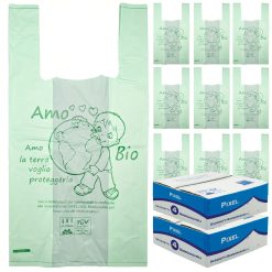 Sicignano | Buste Spesa Shopper Biodegradabili, Compostabili, Riutilizzabili, con Manici, 2 Confezioni da 4 kg – Sacchetti in Plastica per Alimenti, Normativa UNI EN 13432:2002, 27x16x34h cm