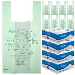 Sicignano | Buste Spesa Shopper Biodegradabili, Compostabili, Riutilizzabili, con Manici, 4 Confezioni da 4 kg – Sacchetti in Plastica per Alimenti, Normativa UNI EN 13432:2002, 27x16x34h cm