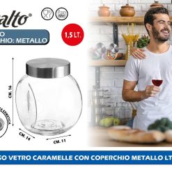 VASO VETRO CARAMELLE CON COPERCHIO METALLO LT.1,5