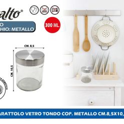 BARATTOLO VETRO TONDO COP. METALLO CM.8,5X10,5h