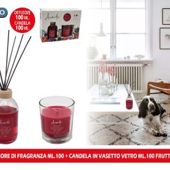 DIFFUSORE DI FRAGRANZA ML.100 + CANDELA IN VASETTO VETRO ML.100 FRUTTI ROSSI