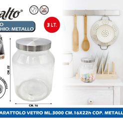 BARATTOLO VETRO ML.3000 CM.16X22h COP. METALLO