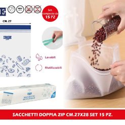 SACCHETTI DOPPIA ZIP CM.27X28 SET 15 PZ.