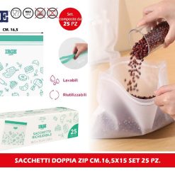SACCHETTI DOPPIA ZIP CM.16,5X15 SET 25 PZ.
