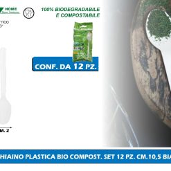 CUCCHIAINO PLASTICA BIO COMPOST. SET 12 PZ. CM.10,5 BIANCO