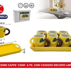 TAZZINE CAFFE' CONF. 6 PZ. CON VASSOIO DECORO LIMONI