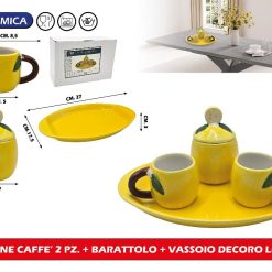 TAZZINE CAFFE' 2 PZ. + BARATTOLO + VASSOIO DECORO LIMONI