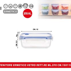 CONTENITORE ERMETICO VETRO RETT.RE ML.370 CM.15X11X5,5h