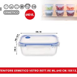 CONTENITORE ERMETICO VETRO RETT.RE ML.640 CM.18X13,5X6h
