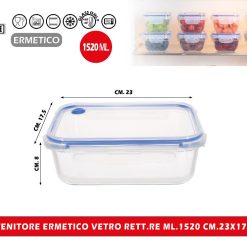 CONTENITORE ERMETICO VETRO RETT.RE ML.1520 CM.23X17,5X8h