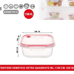 CONTENITORE ERMETICO VETRO QUADRATO ML.1100 CM.18X18X7,5h