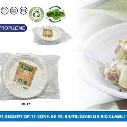 PIATTI DESSERT CM.17 CONF. 50 PZ. RIUTILIZZABILI E RICICLABILI 100%