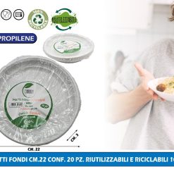 PIATTI FONDI CM.22 CONF. 20 PZ. RIUTILIZZABILI E RICICLABILI 100%