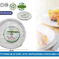 PIATTI PIANI CM.22 CONF. 20 PZ. RIUTILIZZABILI E RICICLABILI 100%