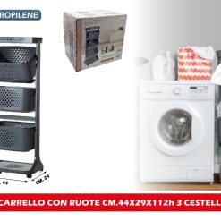 CARRELLO CON RUOTE CM.44X29X112h 3 CESTELLI (Copia)