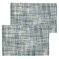Sicignano | Set 2 Tappeti per Bagno con Intreccio 50x80cm - 60% Cotone, 40% Poliestere - Assorbente e Morbido - Design Elegante Intrecciato - Colore Celeste - Lavaggio a Mano