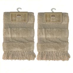 Sicignano | Set 2 Tappeti da Bagno in Cotone con Frange, 50x80 cm, Morbido e Assorbente, Elegante e Facile da Pulire, Colore Beige - Resistente e di Alta Qualità