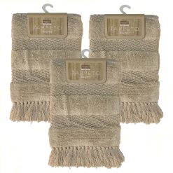 Sicignano | Set 3 Tappeti da Bagno in Cotone con Frange, 50x80 cm, Morbido e Assorbente, Elegante e Facile da Pulire, Colore Beige - Resistente e di Alta Qualità