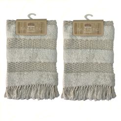 Sicignano | Set 2 Tappeti da Bagno in Cotone con Frange, 50x80 cm, Morbido e Assorbente, Elegante e Facile da Pulire, Colore Bianco - Resistente e di Alta Qualità