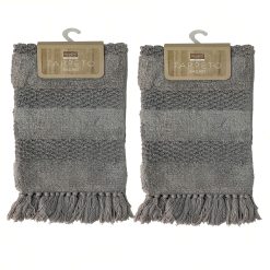 Sicignano | Set 2 Tappeti da Bagno in Cotone con Frange, 50x80 cm, Morbido e Assorbente, Elegante e Facile da Pulire, Colore Grigio Chiaro - Resistente e di Alta Qualità