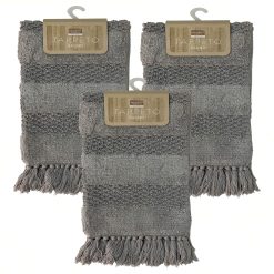 Sicignano | Set 3 Tappeti da Bagno in Cotone con Frange, 50x80 cm, Morbido e Assorbente, Elegante e Facile da Pulire, Colore Grigio Chiaro - Resistente e di Alta Qualità
