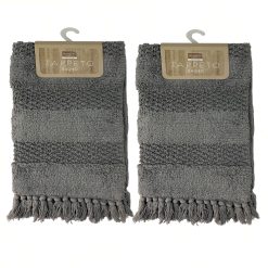 Sicignano | Set 2 Tappeti da Bagno in Cotone con Frange, 50x80 cm, Morbido e Assorbente, Elegante e Facile da Pulire, Colore Grigio Scuro - Resistente e di Alta Qualità