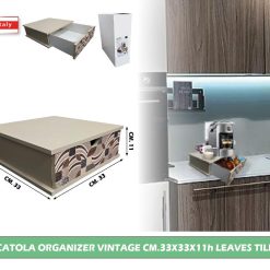 SCATOLA CASSETTO PORTACIALDE ORGANIZER VINTAGE CM.33X33X11h LEAVES TILES